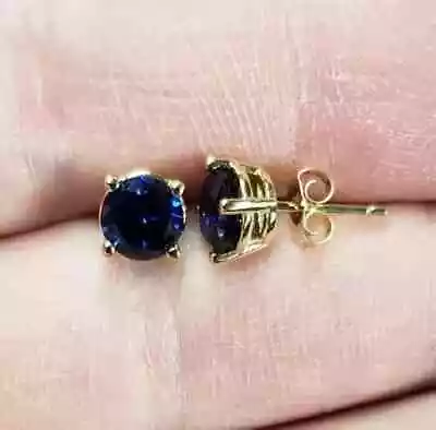 2.00 Ct Lab Created Blue Sapphire Solitaire Stud Earrings 14K Yellow Gold Plated • $31.34