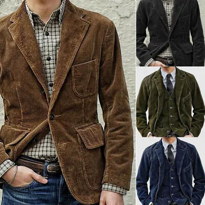 Corduroy Men's Suit Safari Jacket Striped 3 Pockets Outdoor Warm Hunting Blazer • $109.08