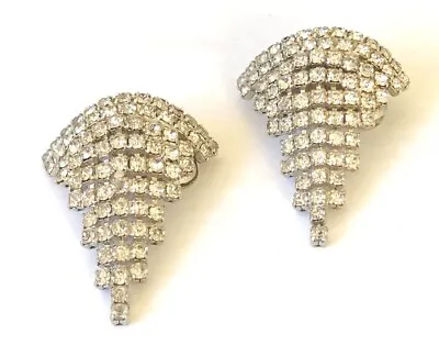 Vintage MUSI Clear Rhinestone Silver Tone Triangle Shoe Or Dress Clips 1 1/4x2  • $39.71