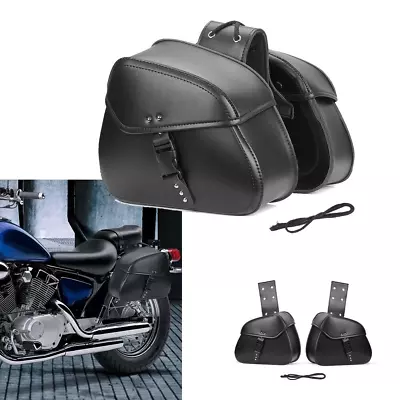 Motorcycle Saddle Bags PU Leather Bags For Yamaha Virago XV 250 500 535 700 750 • $62.13