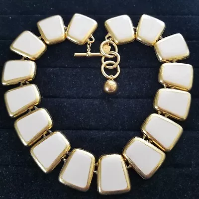 Vtg 1980s 90s Anne Klein Cream Enamel Panel Collar Statement Necklace Lion Tag • $9.99