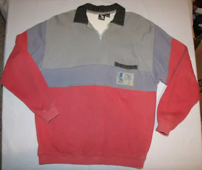 Vintage 1980's GOTCHA Brand Zipper Collar Sweatshirt Salmon Pink & Gray Medium • $35.03