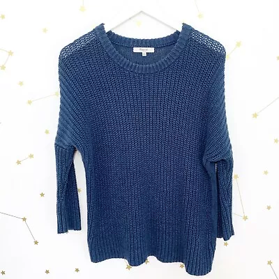 Madewell Sweater Size XS Blue Linen Chunky Knit Pullover Dolman Sleeves Shaker • $10