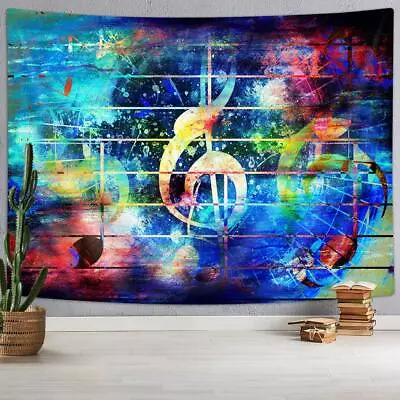 Vintage Blue Music Note Tapestry Wall Hanging Large Fabric Band Party Room Decor • $13.36