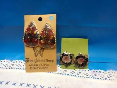 Jewelry-vintage-2 Pair Post EARRINGS- Enamel & Cloisonne P0 • $1.99