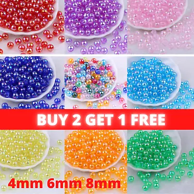 £2.59 • Buy 4mm 6mm 8mm CLEAR AB Rainbow Round Beads Choose Colour DIY Jewellery  UK Stock