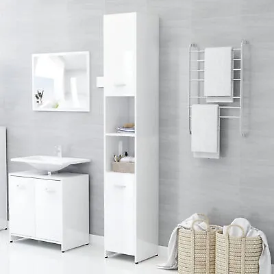 Bathroom Cabinet High Gloss White 30x30x183.5  Chipboard Q4F1 • £112.70