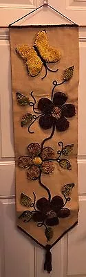 Vintage Mid-Century Yarn / Burlap Wall Hanging Mod Flower - 1960's 48' Long • $49.99