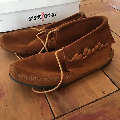 Minnetonka Brown Leather Suede Fringe Ankle Moccasins – Men’s Size 11 – with Box • $55