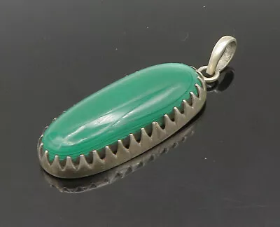 925 Sterling Silver - Vintage Cabochon Cut Malachite Oblong Pendant - PT16351 • $61.10