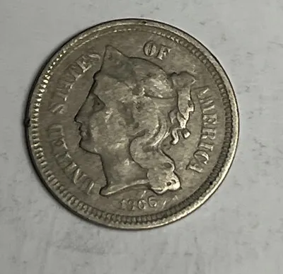 $0.01 • Buy 1866 Three Cent Nickel, PROBLEM-FREE Old 3c U.S. Coin