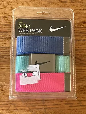 NIKE 3-IN-1 WEB BELT PACK Unisex Blue-Teal-Pink One Size Fits All Up To 42-Inch • $21.99