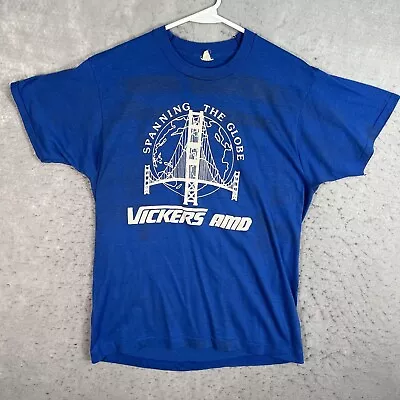Vintage 80s Vickers AMD Worldwide Spanning The Globe T Shirt Adult XL Blue Mens • $14.99