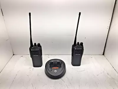 Lot Of 2 Motorola Radius CP200 Portable 2-Way Radios W. Charging Dock POWERS ON • $99.99