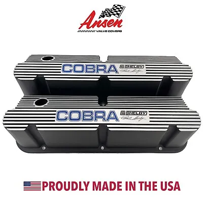 Ford Cobra CS Shelby 351W Pentroof Black Tall Valve Covers - Finned Blue Logo • $295