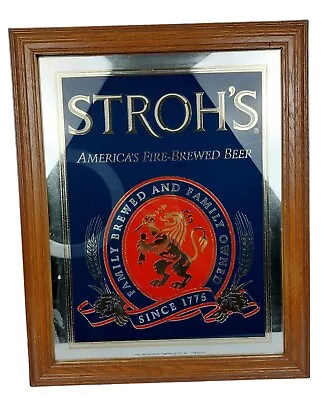 Vtg Stroh's America's Fire Brewed Beer Advertising Framed Sign Mirror Bar Pub • $36