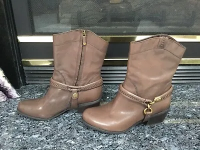 B. MAKOWSKY Brown Leather Hudson Harness Boots ~ Size 7.5M ~ 2” Heel ~ Nice • $26