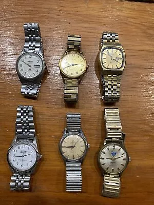 6 Vtg Men’s Watch Lot Croton Waltham Acola Seiko Pulsar Timex For Parts As Is • $125