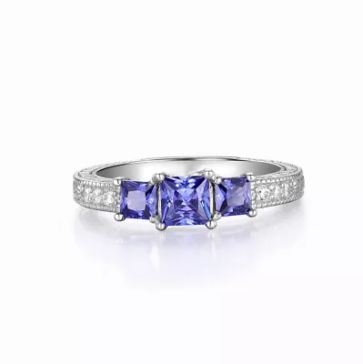 Ring Handmade Ladies Hallmarked Sterling 925 Solid Silver 3 Stone Tanzanite Ring • £31.65