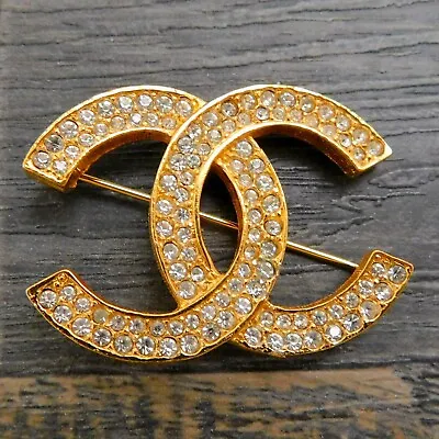 CHANEL Gold Plated CC Logos Diamond Vintage Pin Brooch #523c Rise-on • $419.25