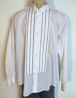 70s Vintage Men's Lord West White Black Button Down Formal Prom Tux Shirt XL • $30