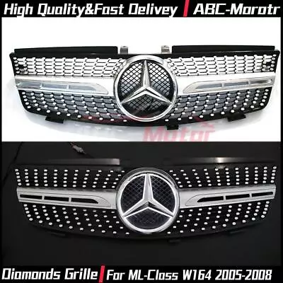 Chrome Silver Dia-monds Style Grille W/LED Emblem For Benz ML-Class W164 2005-08 • $139