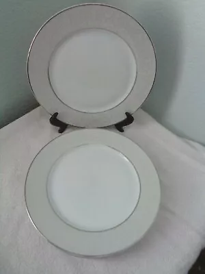 4 MIKASA Fine China Parchment Dinner Plates Platinum Silver Scrolls • $39.99