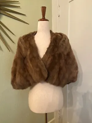 Vintage Huneck's Genuine Real Mink Brown GORGEOUS Fur Stole Wrap Shawl ONE SIZE • $59