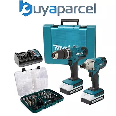 Makita 18v Cordless Li-ion Combi Hammer Drill Impact Driver Twin Pack & Bit Set • £207.99