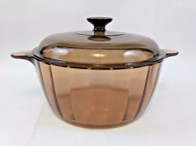 CORNING WARE VISIONS AMBER GLASS 4.5 L Stock Pot Dutch Oven USA With Lid • $89