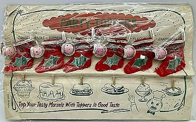 VINTAGE 1950's CHRISTMAS STOCKING PARTY TOPPERS PARTY COCKTAIL PICKS CAKE TOP • $17.99
