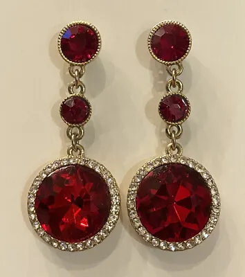 ✨Vintage Signed MONET Red & White Gemstone Dangle Drop Earrings ✨ • $7.99