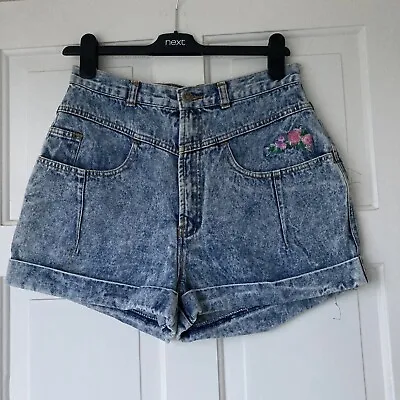 Acid Wash Blue High Waisted Festival Denim Short - Size Uk 10 • £12.99