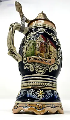 Beer Stein West German (MUSIC BOX ) Ceramic Metal Lid Hand Painted Barware Stein • $45.46