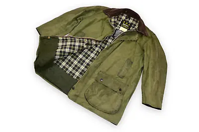 $100 • Buy Men’s Barbour Border Wax Jacket Vintage Green A200 England Hunting C46/117cm