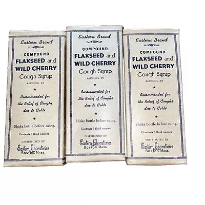 Vintage Eastern Brand Compound Flaxseed & Wild Cherry Cough Syrup Lot Of 3 NOS • $30.91
