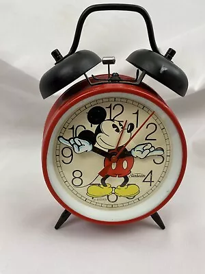 Vintage Disney Mickey Mouse Red Black Double Bell Alarm Clock Sunbeam • $19.99
