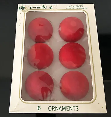 $6 • Buy Vintage PYRAMID Red Satin Sheen Unbreakable Christmas Ornaments  2-1/4  W/Box