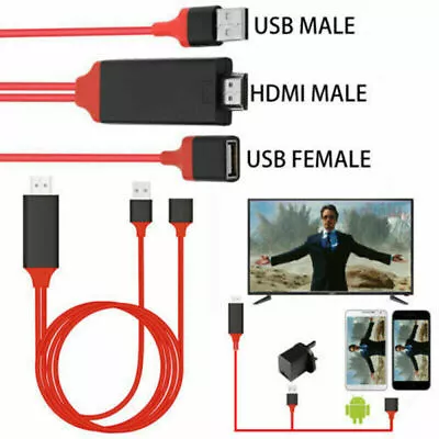 1080P MHL USB To HDMI Cable Phone To TV HDTV Adapter For IPhone/Android/Samsung • £9.95