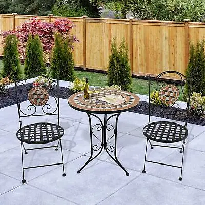 3 Pcs Mosaic Bistro Table Chair Set Patio Garden Dining Furniture Outdoor • £129.99