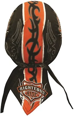 Righteous Ride  Black Orange Flames Durag Head Wrap Skull Cap Sweatband Capsmith • $8.95