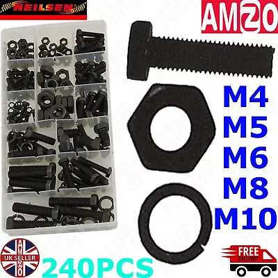 240 Piece Nuts And Bolts Set Assortment Of M3 M4 M5 M6 M8 & M10 Bolts & Nuts • £9.99