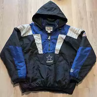 Men's Vintage Starter Pro Line Dallas Cowboys Black Pullover Puffer Jacket 2XL • $78