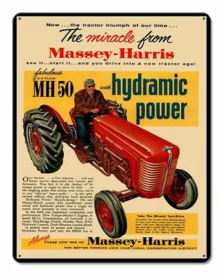 Massey-harris Tractor Mh 50 Hydramic Power 15  Heavy Duty Usa Made Metal Ad Sign • $82.50