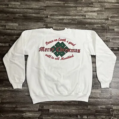 Vintage 1980s Christmas Crewneck Sweatshirt White XL Unisex VTG Winter • $34.99