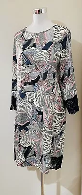Threadz Size S 10 Shift Dress Or Tunic Blue Pink Floral 3/4 Sleeve Lace Broderie • $9