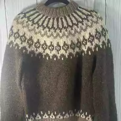 VTG Handknitted Wool Fair Isle Nordic Ski Sweater  Mens Sz Med (Wms Large) READ  • $39