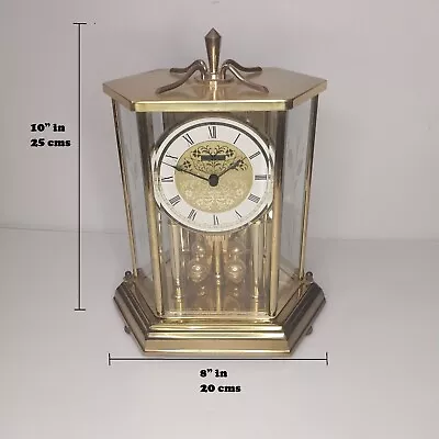 VTG 1988 HOWARD MILLER Quartz Anniversary Clock Mantel Clock Brass Glass Germany • $99