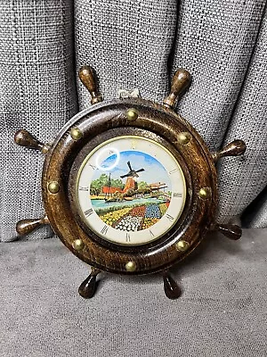 German Mechanical Wind Up Moving Windmill Animated Ship Wheel Clock Tabletop VTG • $49.99