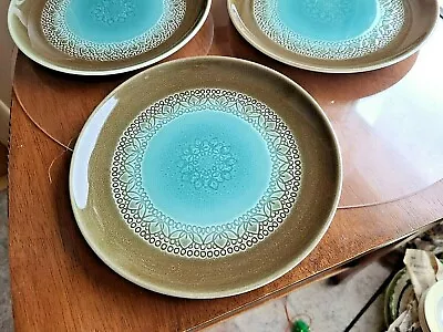 Syracuse China Calyoso TRINIDAD Salad Plates LOT 3 Turquoise Glossy NOS • $19.47